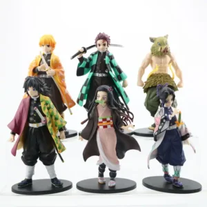 collection of 6 figurines of demon slayer characters